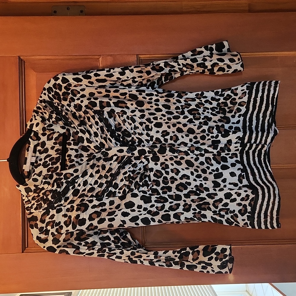 Animal print light weight loose button up blouse